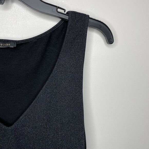 ESCADA Womens Black Metallic V-Neck Sleeveless Tank Top EUC Ruched Stretch 34 - Picture 2 of 6